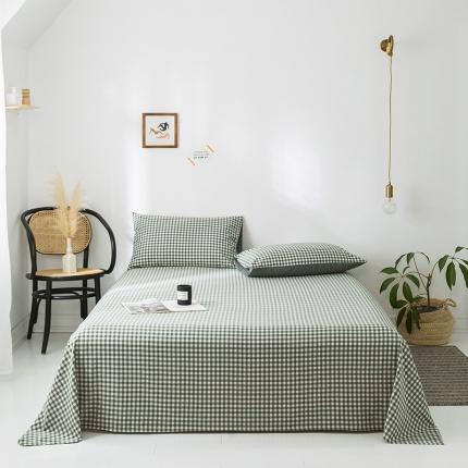 91家纺网 家纺一手货源 找家纺 蓝巢家纺 2020年春夏新品全棉加厚水洗棉床单 绿小格