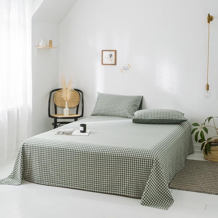 91家纺网 家纺一手货源 找家纺 蓝巢家纺 2020年春夏新品全棉加厚水洗棉床单 绿小格