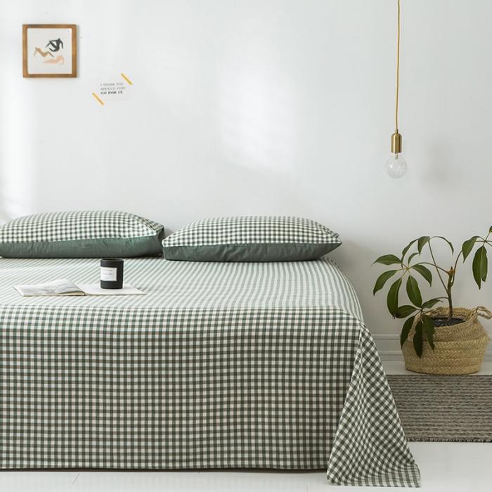 91家纺网 家纺一手货源 找家纺 蓝巢家纺 2020年春夏新品全棉加厚水洗棉床单 绿小格