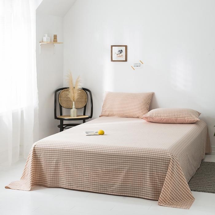 91家纺网 家纺一手货源 找家纺 蓝巢家纺 2020年春夏新品全棉加厚水洗棉床单 蜜粉格