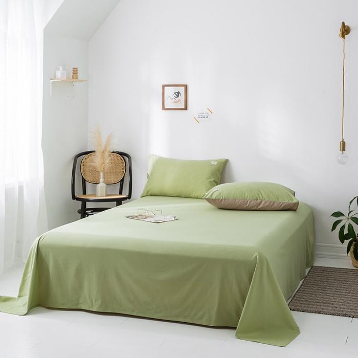 91家纺网 家纺一手货源 找家纺 蓝巢家纺 2020年春夏新品全棉加厚水洗棉床单 抹茶绿