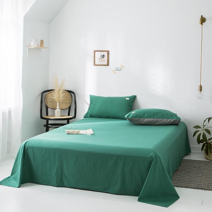 91家纺网 家纺一手货源 找家纺 蓝巢家纺 2020年春夏新品全棉加厚水洗棉床单 墨绿