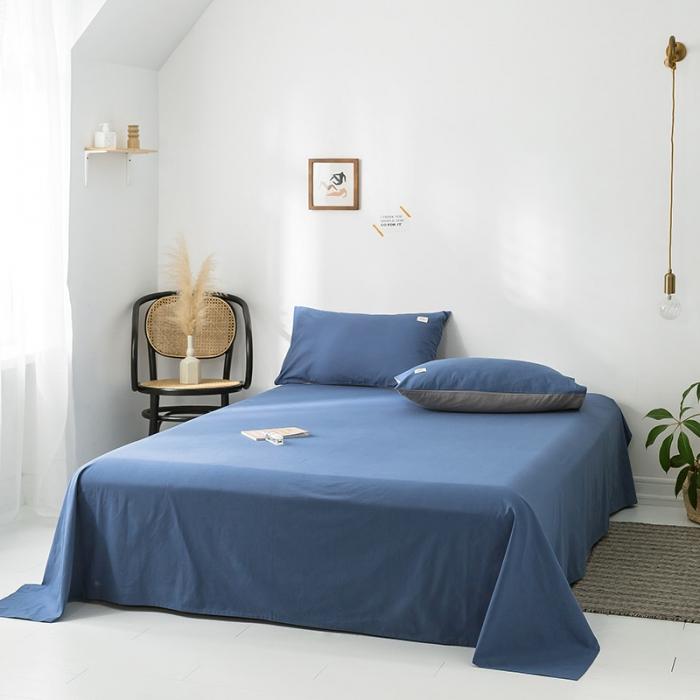 91家纺网 家纺一手货源 找家纺 蓝巢家纺 2020年春夏新品全棉加厚水洗棉床单 牛仔蓝