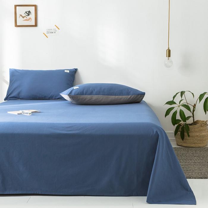 91家纺网 家纺一手货源 找家纺 蓝巢家纺 2020年春夏新品全棉加厚水洗棉床单 牛仔蓝