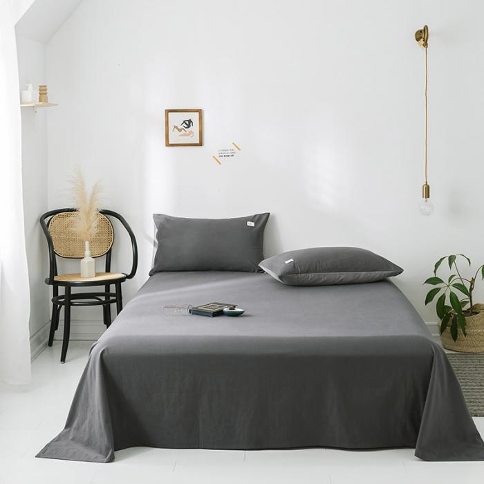 91家纺网 家纺一手货源 找家纺 蓝巢家纺 2020年春夏新品全棉加厚水洗棉床单 深灰