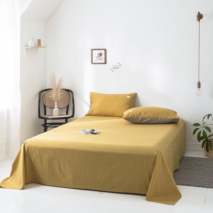 91家纺网 家纺一手货源 找家纺 蓝巢家纺 2020年春夏新品全棉加厚水洗棉床单 杏黄