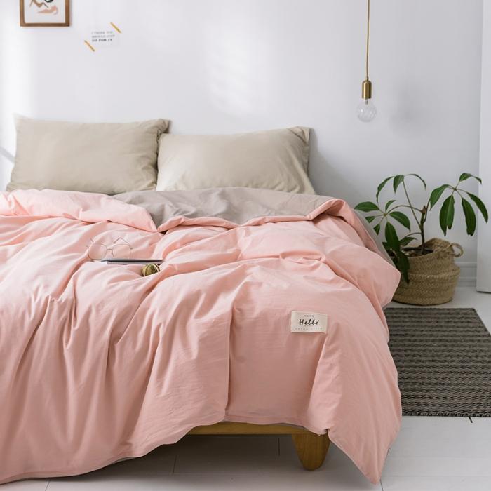 91家纺网 家纺一手货源 找家纺 蓝巢家纺 2020年春夏新品全棉加厚水洗棉被套 粉卡其