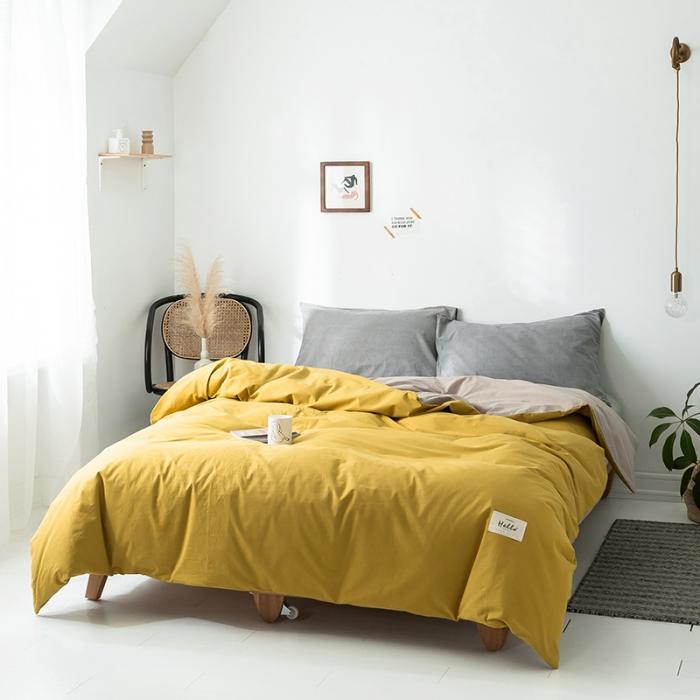 91家纺网 家纺一手货源 找家纺 蓝巢家纺 2020年春夏新品全棉加厚水洗棉被套 黄卡其