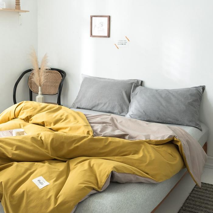 91家纺网 家纺一手货源 找家纺 蓝巢家纺 2020年春夏新品全棉加厚水洗棉被套 黄卡其