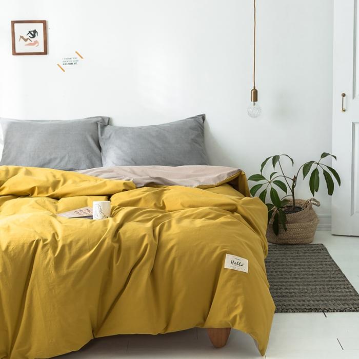 91家纺网 家纺一手货源 找家纺 蓝巢家纺 2020年春夏新品全棉加厚水洗棉被套 黄卡其