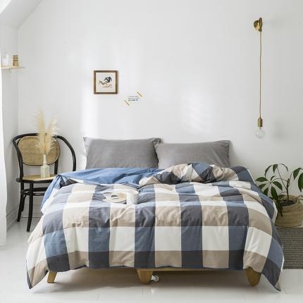 91家纺网 家纺一手货源 找家纺 蓝巢家纺 2020年春夏新品全棉加厚水洗棉被套 蓝调格