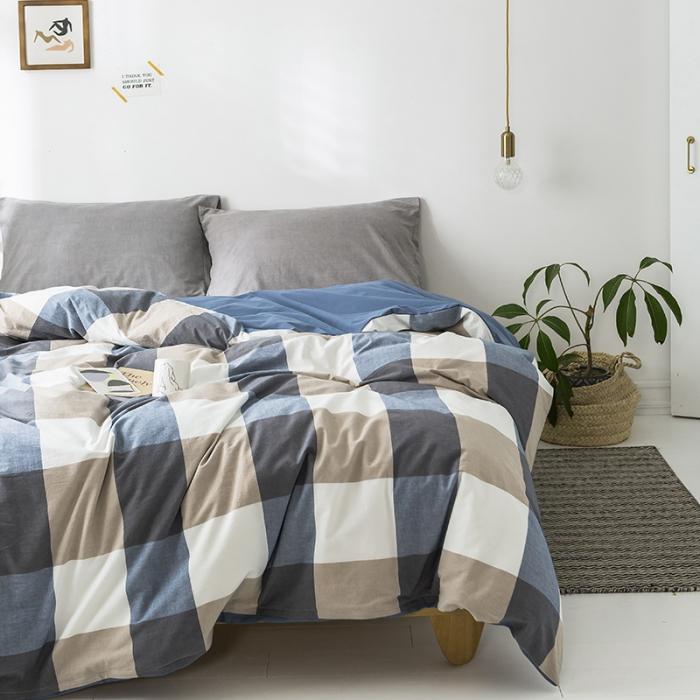 91家纺网 家纺一手货源 找家纺 蓝巢家纺 2020年春夏新品全棉加厚水洗棉被套 蓝调格