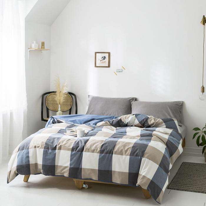 91家纺网 家纺一手货源 找家纺 蓝巢家纺 2020年春夏新品全棉加厚水洗棉被套 蓝调格