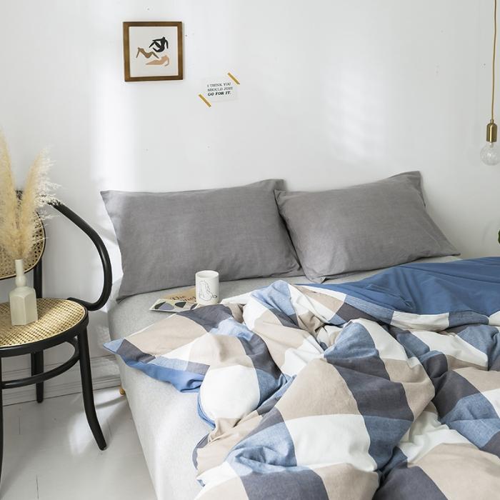 91家纺网 家纺一手货源 找家纺 蓝巢家纺 2020年春夏新品全棉加厚水洗棉被套 蓝调格