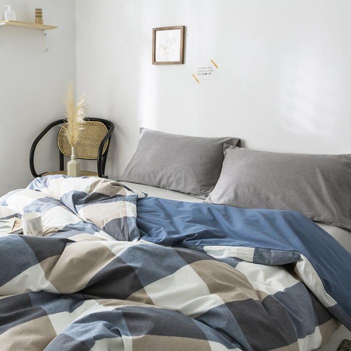 91家纺网 家纺一手货源 找家纺 蓝巢家纺 2020年春夏新品全棉加厚水洗棉被套 蓝调格