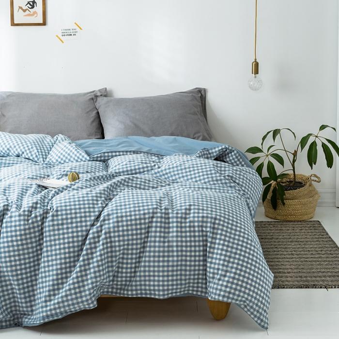91家纺网 家纺一手货源 找家纺 蓝巢家纺 2020年春夏新品全棉加厚水洗棉被套 蓝小格