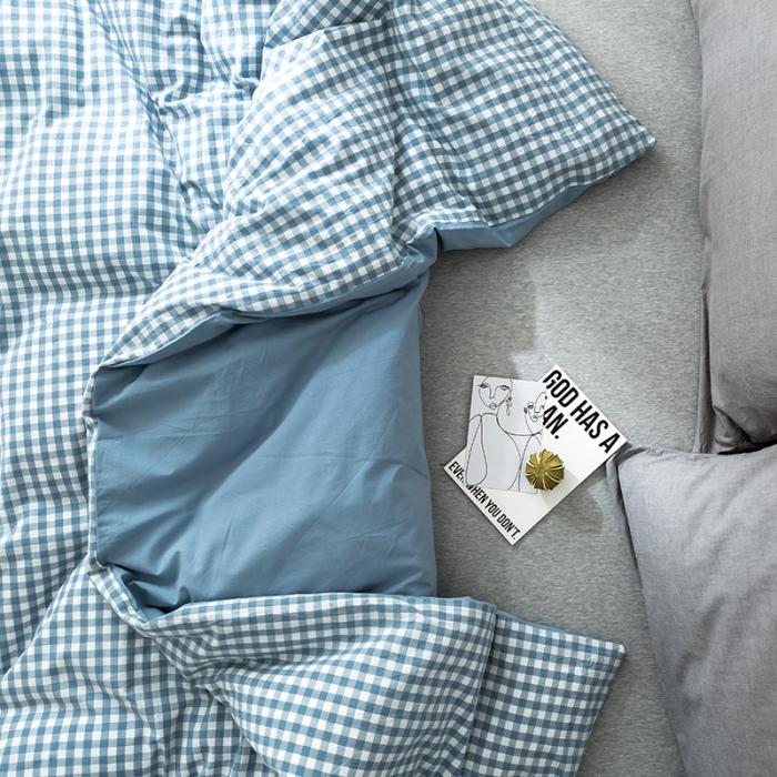 91家纺网 家纺一手货源 找家纺 蓝巢家纺 2020年春夏新品全棉加厚水洗棉被套 蓝小格