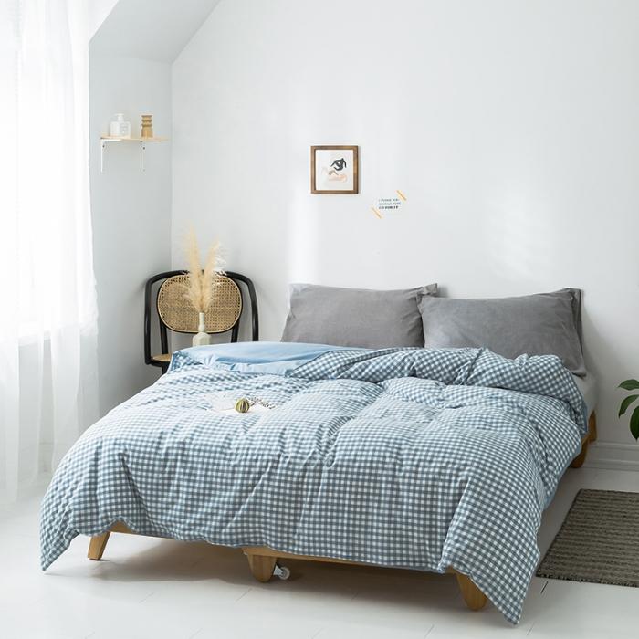 91家纺网 家纺一手货源 找家纺 蓝巢家纺 2020年春夏新品全棉加厚水洗棉被套 蓝小格