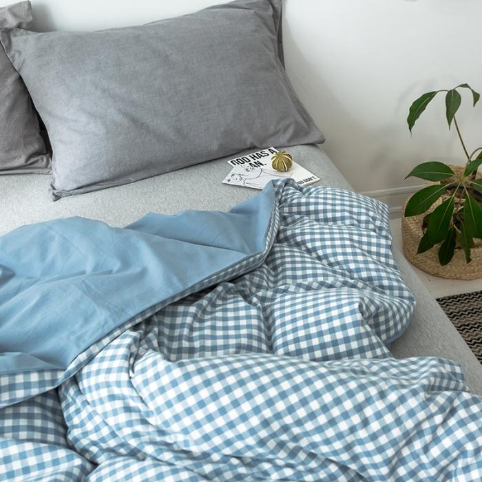 91家纺网 家纺一手货源 找家纺 蓝巢家纺 2020年春夏新品全棉加厚水洗棉被套 蓝小格