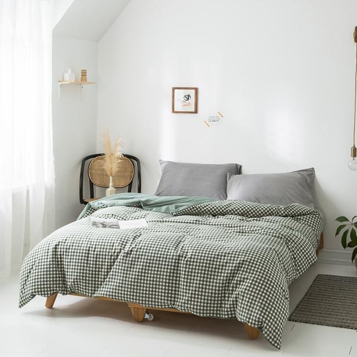 91家纺网 家纺一手货源 找家纺 蓝巢家纺 2020年春夏新品全棉加厚水洗棉被套 绿小格