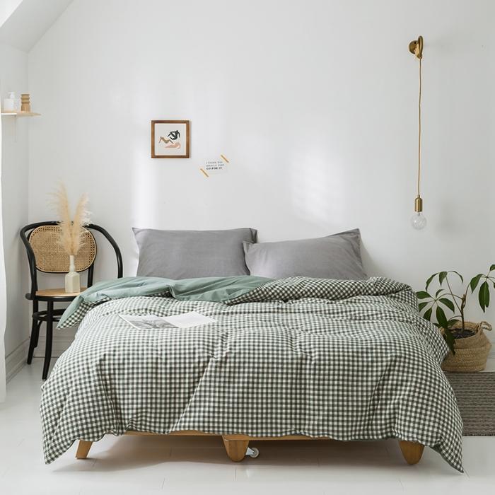 91家纺网 家纺一手货源 找家纺 蓝巢家纺 2020年春夏新品全棉加厚水洗棉被套 绿小格