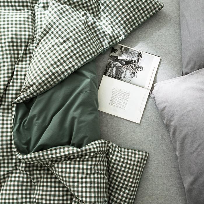 91家纺网 家纺一手货源 找家纺 蓝巢家纺 2020年春夏新品全棉加厚水洗棉被套 绿小格