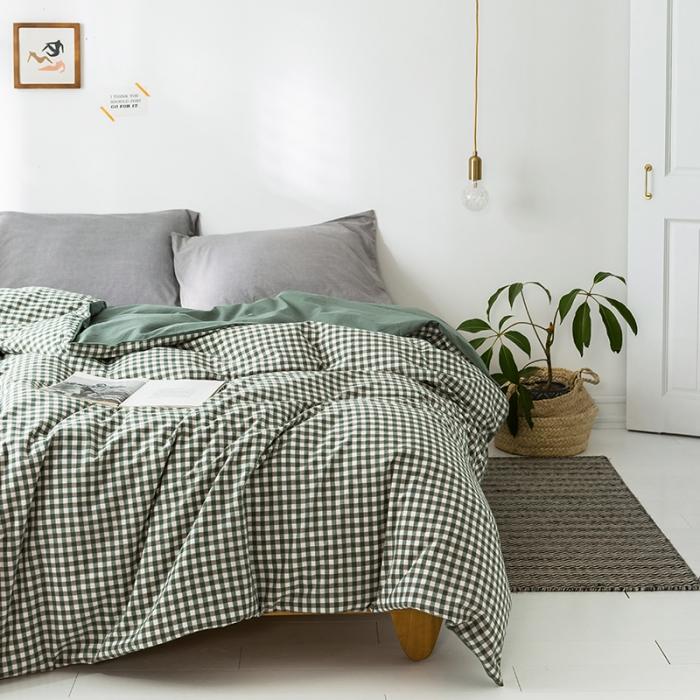 91家纺网 家纺一手货源 找家纺 蓝巢家纺 2020年春夏新品全棉加厚水洗棉被套 绿小格