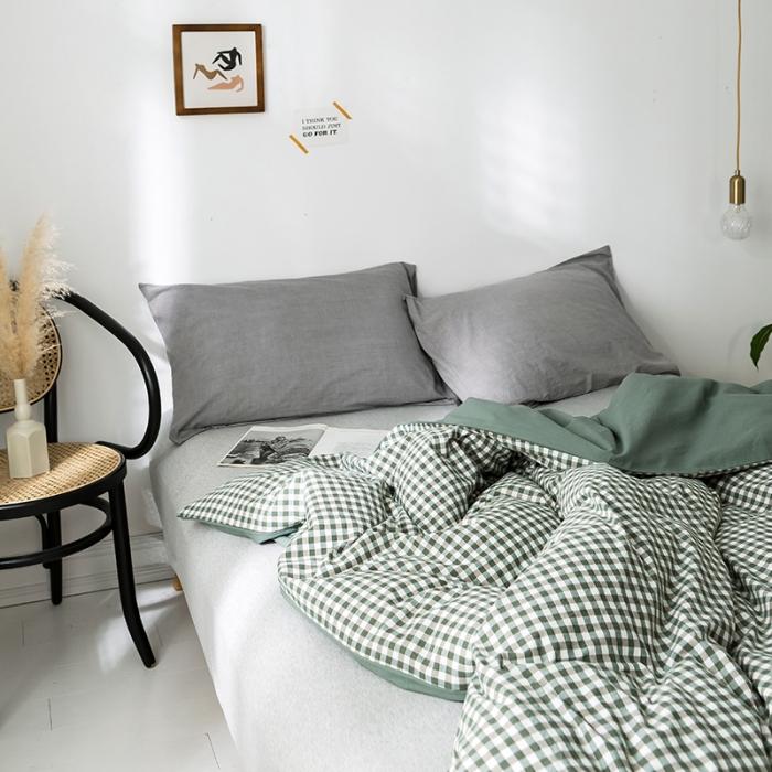 91家纺网 家纺一手货源 找家纺 蓝巢家纺 2020年春夏新品全棉加厚水洗棉被套 绿小格