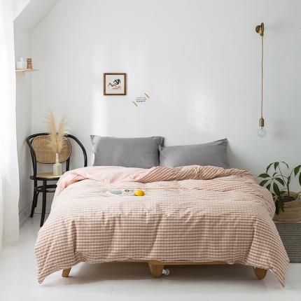 91家纺网 家纺一手货源 找家纺 蓝巢家纺 2020年春夏新品全棉加厚水洗棉被套 蜜粉格