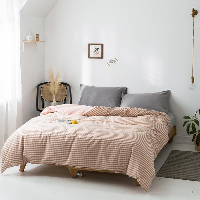 91家纺网 家纺一手货源 找家纺 蓝巢家纺 2020年春夏新品全棉加厚水洗棉被套 蜜粉格