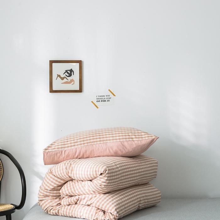 91家纺网 家纺一手货源 找家纺 蓝巢家纺 2020年春夏新品全棉加厚水洗棉被套 蜜粉格