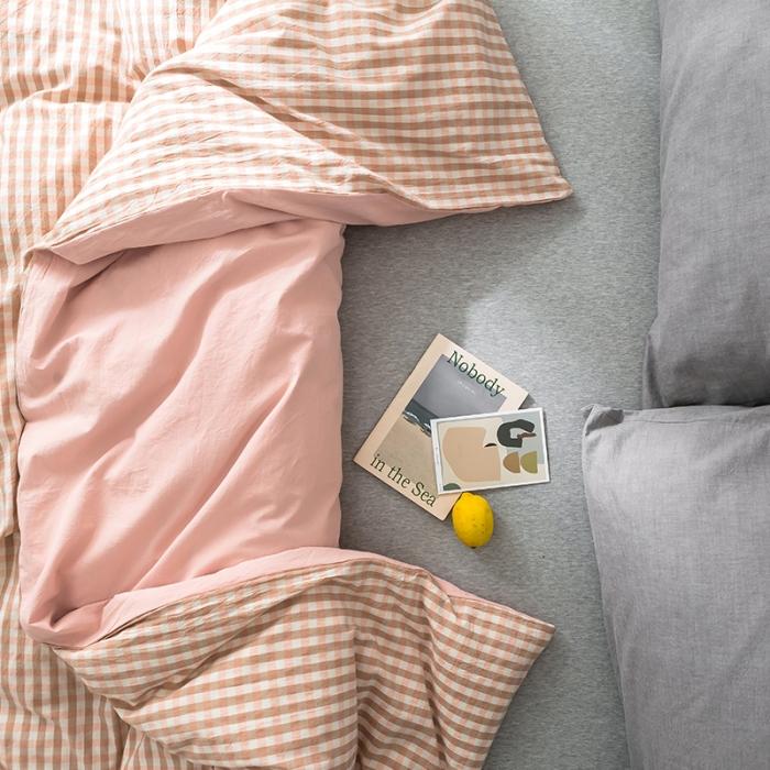 91家纺网 家纺一手货源 找家纺 蓝巢家纺 2020年春夏新品全棉加厚水洗棉被套 蜜粉格