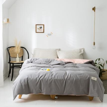 91家纺网 家纺一手货源 找家纺 蓝巢家纺 2020年春夏新品全棉加厚水洗棉被套 浅灰粉