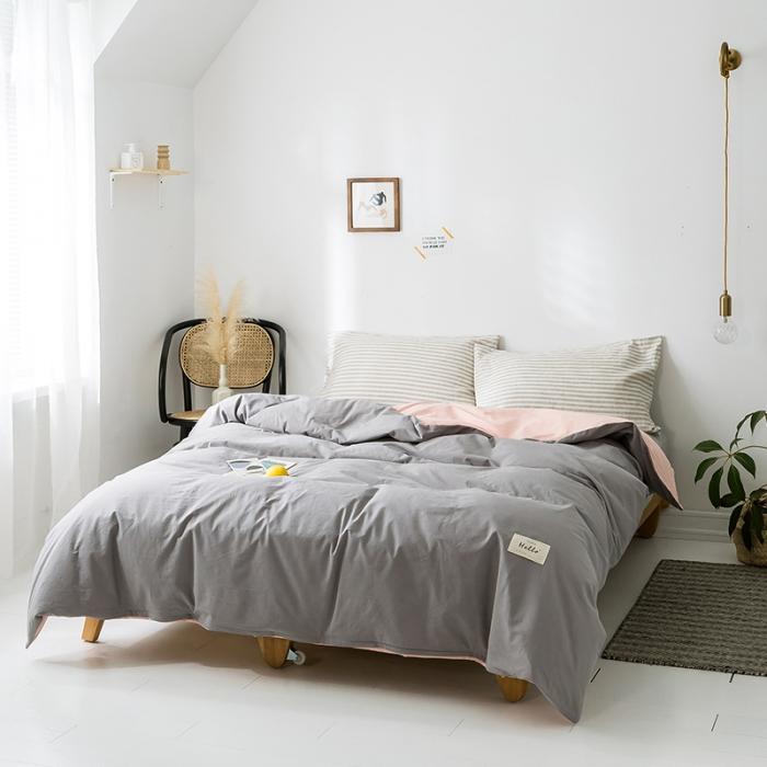 91家纺网 家纺一手货源 找家纺 蓝巢家纺 2020年春夏新品全棉加厚水洗棉被套 浅灰粉