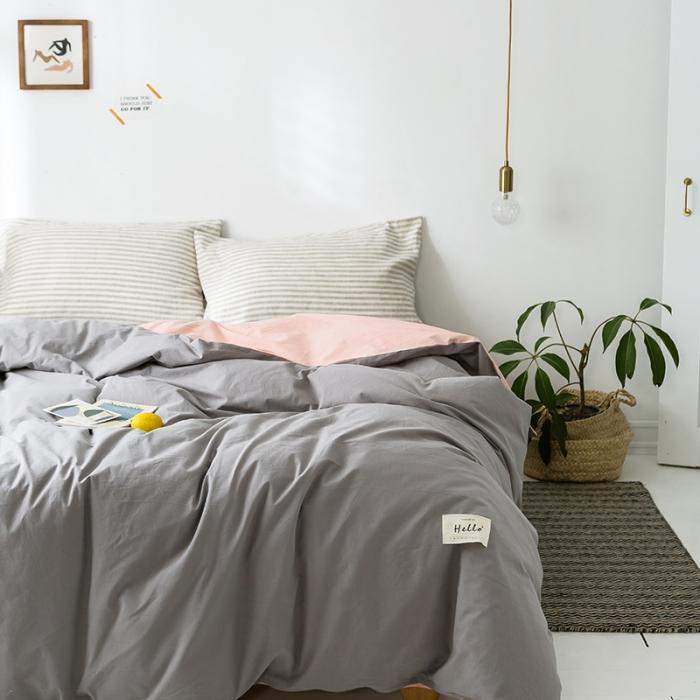 91家纺网 家纺一手货源 找家纺 蓝巢家纺 2020年春夏新品全棉加厚水洗棉被套 浅灰粉