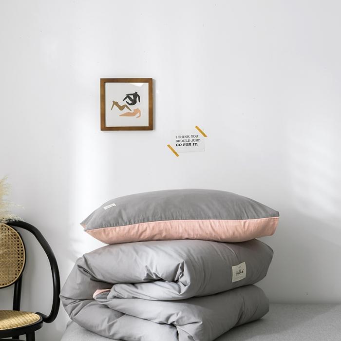 91家纺网 家纺一手货源 找家纺 蓝巢家纺 2020年春夏新品全棉加厚水洗棉被套 浅灰粉