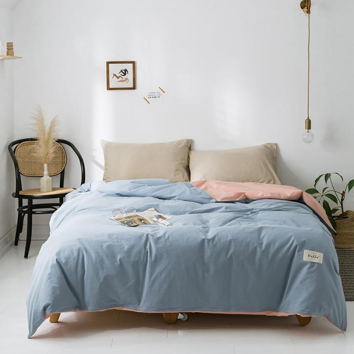 91家纺网 家纺一手货源 找家纺 蓝巢家纺 2020年春夏新品全棉加厚水洗棉被套 浅蓝粉