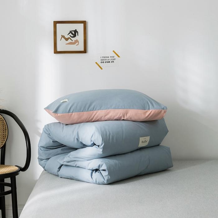 91家纺网 家纺一手货源 找家纺 蓝巢家纺 2020年春夏新品全棉加厚水洗棉被套 浅蓝粉
