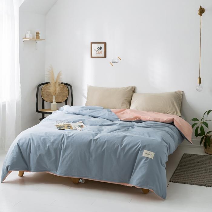 91家纺网 家纺一手货源 找家纺 蓝巢家纺 2020年春夏新品全棉加厚水洗棉被套 浅蓝粉