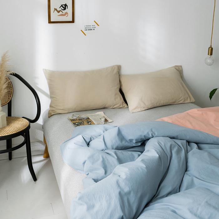 91家纺网 家纺一手货源 找家纺 蓝巢家纺 2020年春夏新品全棉加厚水洗棉被套 浅蓝粉