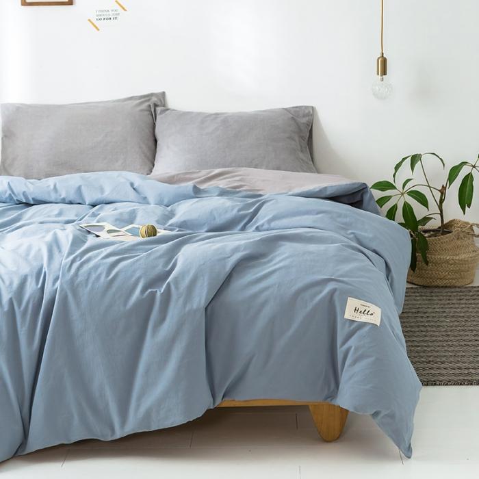 91家纺网 家纺一手货源 找家纺 蓝巢家纺 2020年春夏新品全棉加厚水洗棉被套 浅蓝灰