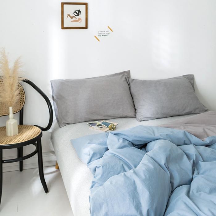91家纺网 家纺一手货源 找家纺 蓝巢家纺 2020年春夏新品全棉加厚水洗棉被套 浅蓝灰
