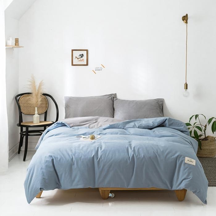 91家纺网 家纺一手货源 找家纺 蓝巢家纺 2020年春夏新品全棉加厚水洗棉被套 浅蓝灰
