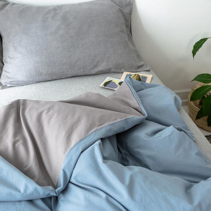 91家纺网 家纺一手货源 找家纺 蓝巢家纺 2020年春夏新品全棉加厚水洗棉被套 浅蓝灰