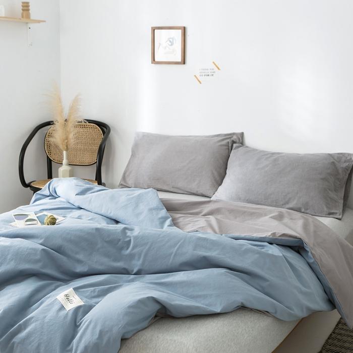 91家纺网 家纺一手货源 找家纺 蓝巢家纺 2020年春夏新品全棉加厚水洗棉被套 浅蓝灰