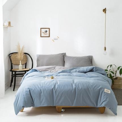 91家纺网 家纺一手货源 找家纺 蓝巢家纺 2020年春夏新品全棉加厚水洗棉被套 浅蓝灰