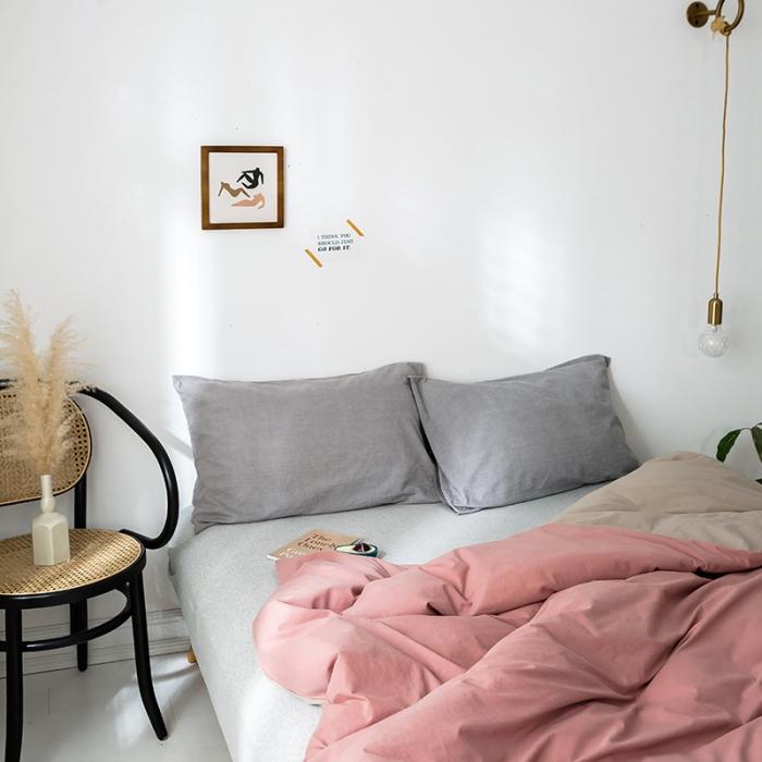 91家纺网 家纺一手货源 找家纺 蓝巢家纺 2020年春夏新品全棉加厚水洗棉被套 珊瑚红卡其