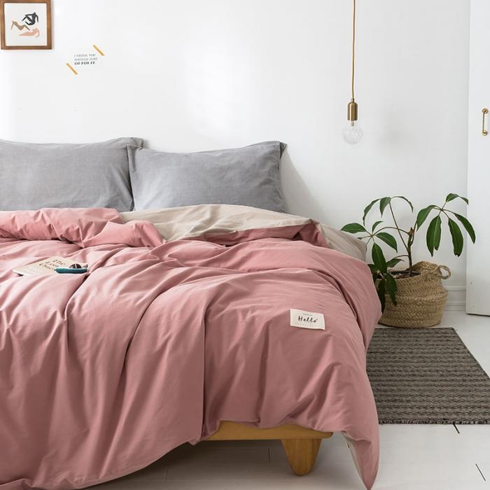 91家纺网 家纺一手货源 找家纺 蓝巢家纺 2020年春夏新品全棉加厚水洗棉被套 珊瑚红卡其