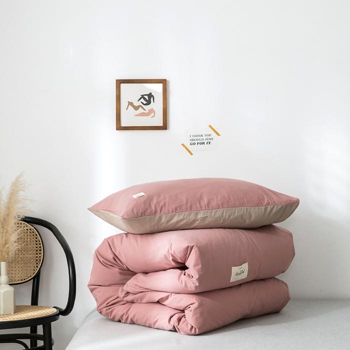 91家纺网 家纺一手货源 找家纺 蓝巢家纺 2020年春夏新品全棉加厚水洗棉被套 珊瑚红卡其