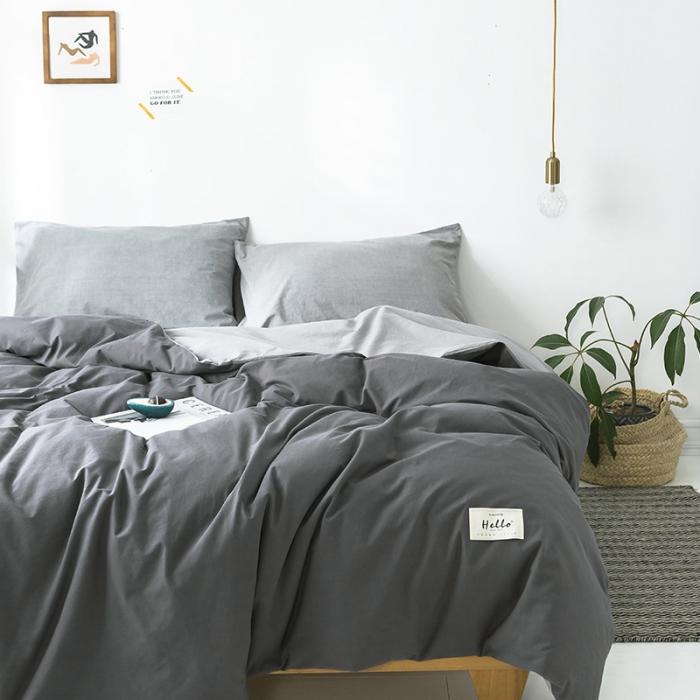 91家纺网 家纺一手货源 找家纺 蓝巢家纺 2020年春夏新品全棉加厚水洗棉被套 深灰浅灰